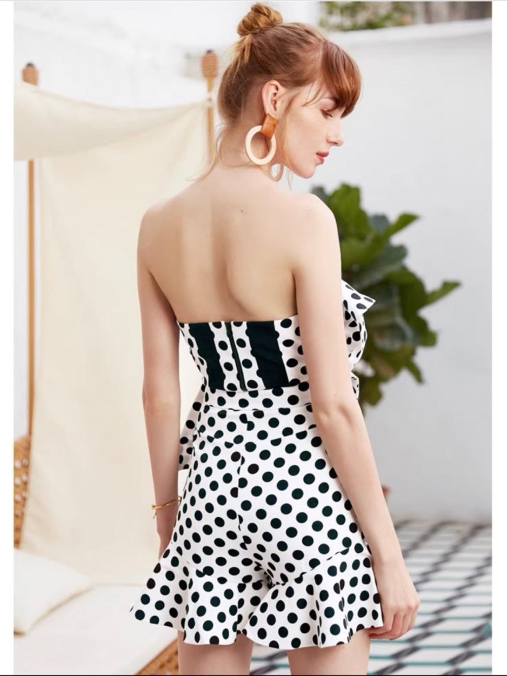 Black White Polka Dot Two Piece Set | Strapless Bow Top & Mini Skirt | Size S - Picture 2 of 10